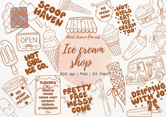 Download Ice Cream Shop Doodle Hand Drawn Png Set - Shop Collection