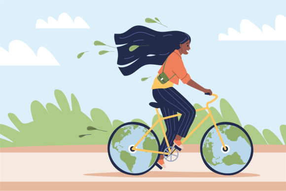 Download Eco-friendly Transport. Happy Woman Ride - Man Collection