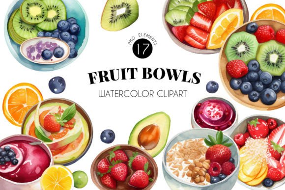 Download Watercolor Healthy Fruit Bowls - Health Collection
