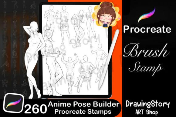 Download 260 Anime Manga Body Poses for Procreate - Man Collection